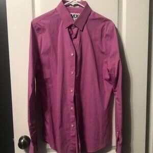 1MX Express men’s extra slim fit pink long sleeve button down gently used size M